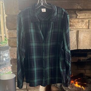 CAbi Dark Green and Black Plaid Shirt XL